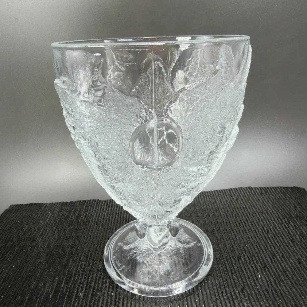 Pasabahce Fruit Embossed Heavy Pressed Glass Goblets Clear Cups Glasses Set‎ 2